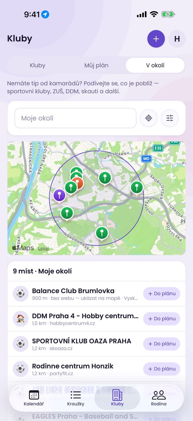 Kroužky v okolí na mapě