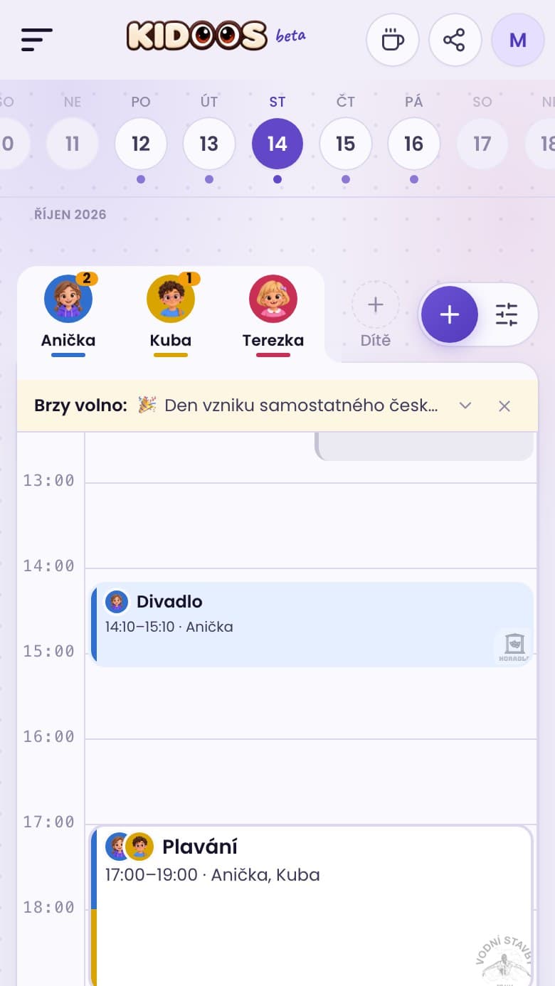Den v mobilní aplikaci KIDOOS